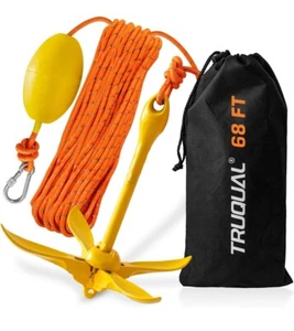 NEW Kayak Paddle board Small Boat Anchor with 50Ft/68Ft Reflective Rope 3.5 Lbs - Picture 1 of 6