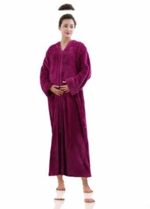 Womens Bath Robes Plush Long Zip-Front Full Length Dressing Large, Rose - Picture 1 of 8