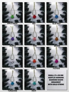 12 PACK 21x26MM GOLD String Acrylic Hanging DIAMOND Shape Ornament Choose Color - Picture 1 of 1