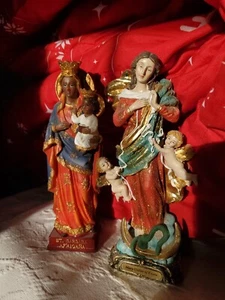 Santa Bárbara Africana y María Nivel de Nudos, Dos Estatuas de Poliresina de 7.5" - Imagen 1 de 15