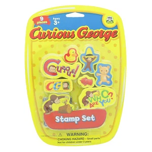 Juego de estampillas vintage Curious George, 8 estampillas 1 almohadilla de tinta - Imagen 1 de 3