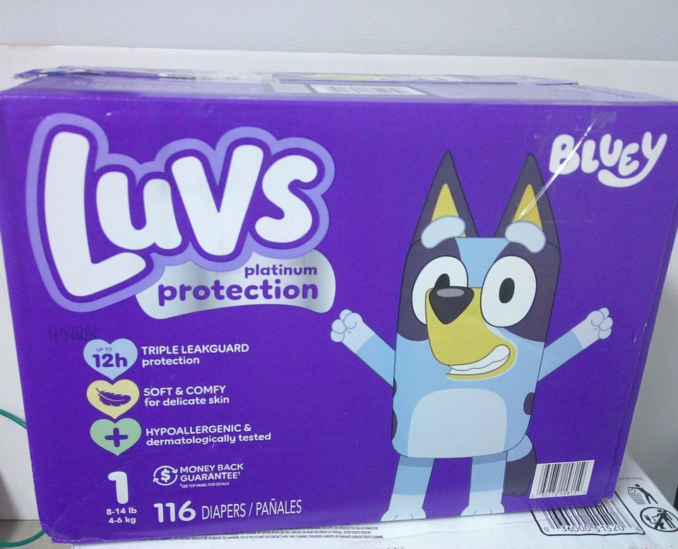 Pañales desechables Luvs Bluey para bebé talla 1 8-14 lb 116 unidades Foto 1 de 1