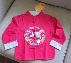 Chinese Ethnic Dress Shirt Toddlers Size 18-24 Months Red Embroidered Bird - Picture 1 of 8