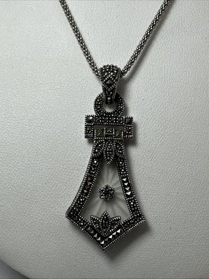 Lovely Vintage Judith Jack Sterling Silver Camphor Glass Pendant with 925 Chain - Image 1 of 4