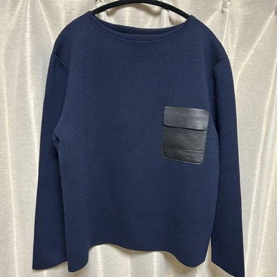 Gucci Leather Pocket Knit Sweater Navy Wool Size L Used - Image 1 of 4