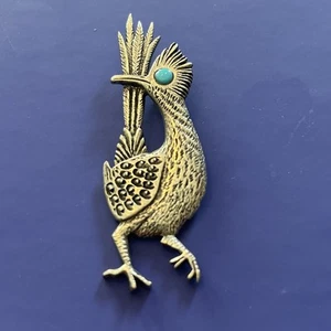 Broche prendedor RoadRunner J. RITTER sello vintage peltre imitación turquesa 2,5" - Imagen 1 de 3