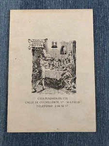 Vintage Menu from Madrid Spain ANTIGUA CASA SOBRINO de BOTIN Fundada en 1725 - Picture 1 of 13