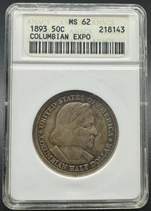 1893 COLUMBIAN EXPOSITION COMMEMORATIVE SILVER HALF DOLLAR OLD ANACS MS62 10XG25 - Picture 1 of 4