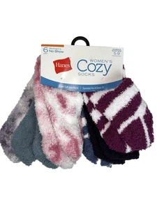 Hanes Women's Cozy No Show Socks Pink Blue Purple White 6 Pairs Size 5-9 New - Picture 1 of 6