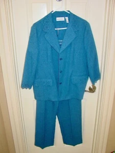 Alfred Dunner Pant Suit Set Pretty Blue Jacket size 14 Pants 16 100% polyester - Picture 1 of 2