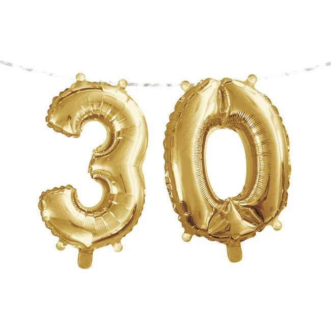 Gold 30th Birthday Balloon Banner 16" x 5' 30 Number Balloon Party Decoration  - Image 1 of 1