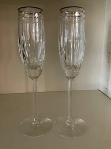 Vintage Juwel Platin 9 1/2 Zoll Lenox Sektgläser geriffelt Konvolut Paar - Bild 1 von 4
