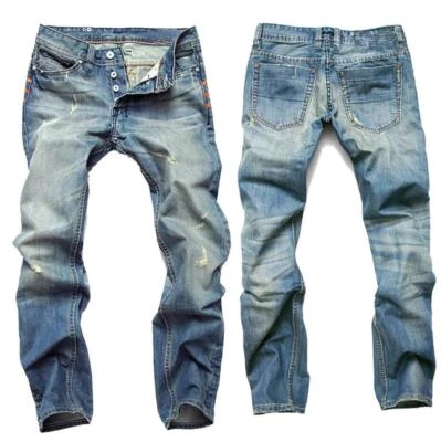 Men Retro Casual Denim Hip Hop Punk Jeans Blue Ripped Straight Leg Pants Hot New - Image 1 of 4