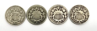 1868, 1869, 1874, & 1876 Shield Nickels - Image 1 of 4