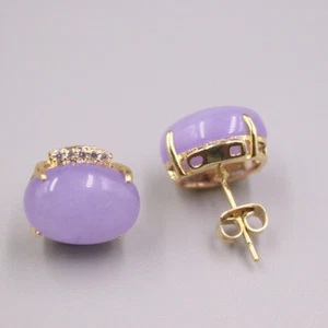 18K GP Alloy Heating Jade Earrings Women's Purple Round Stud Earrings Charms - Picture 1 of 4