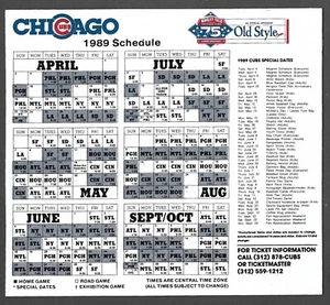 1989 CHICAGO CUBS Old Style Regular Season MAGNETIC SCHEDULE NM-MINT - Picture 1 of 1
