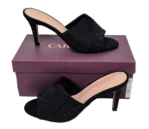 CARVELA Lucrativo Impresionante Negro Brillante Gema Tacones Altos Damas Mula EU 37 UK 4 - Imagen 1 de 8