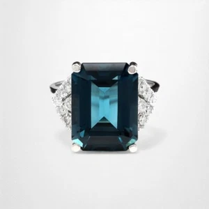 Alianza Oro Blanco 14K 14.70 Ct Diamante Real Corte Esmeralda Topacio Azul Londres - Imagen 1 de 15