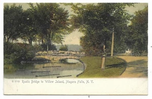 Postal de las Cataratas del Niágara Nueva York puente rústico a Willow Island sin usar - Imagen 1 de 2