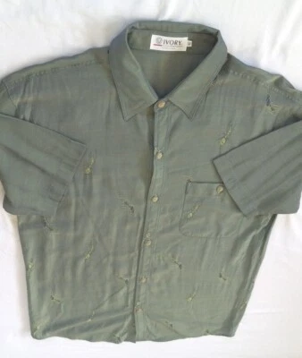 Ivory Men Original Design Short Sleeve Button Shirt Size 46 Embroidered Ant Art - Image 1 of 4