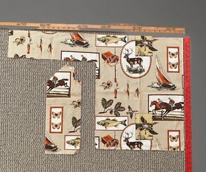 Vintage Rindenstoff Jagd und Angeln Stoffrest in Brauntönen, Grüntönen & Orange - Bild 1 von 6