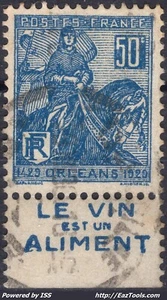 FRANCE N° 257 AVEC BANDELETTE PUB LE VIN AVEC OBLITERATION  - Picture 1 of 2