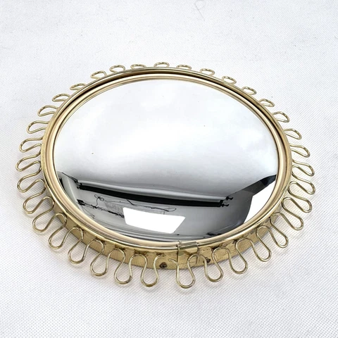 Mid Century Wall Mirror Joseph Frank Vintage Convex Spiegel Brass Cover
