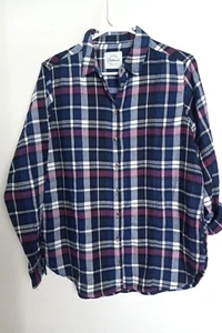 Jacks Girlfriend Flannel Button Button Down Blue Black Pink Plaid Shirt Size S - Picture 1 of 4