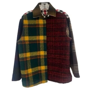 Carleen Deadstock Wool Reworked Patchwork Plaid Collared Snap Button Jacket S - Bild 1 von 6