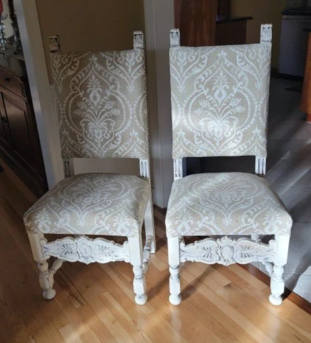 Antique Victorian Mahogany Pair of Chairs Dining Accent Chairs Reupholstered Cover
