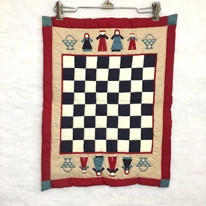 Handgenähtes gestepptes Wandbehang Schachbrett mit Amish Bauernpaaren Vintage - Bild 1 von 7