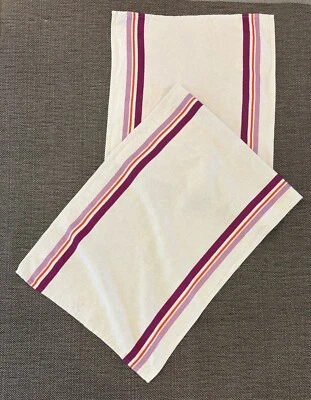 JEAN-VIER French Cotton Linen Table Runner set of 2 ivory striped made in France - Image 1 of 3