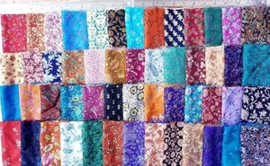 AMZ Sari Silk Fabric Lot Remnants 50 Pieces 8x8 Small Flower Perfect Crafts DS78 - Picture 1 of 9