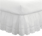 Ruffled Eyelet Bed Skirt Dust Ruffle Queen White 14" Drop Length Embroidered Det
