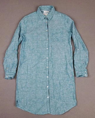 Vestido camisero C California para mujer XS azul puro lino manga enrollable bolsillos Foto 1 de 4