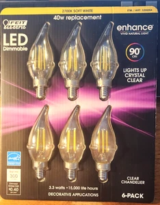Feit Electric LED Dimmable Clear Chandelier Soft White Filament Lamps-6pk - Picture 1 of 2
