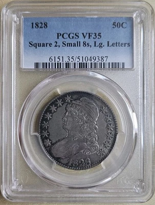 Medio dólar busto tapado 1828 graduación profesional VF 35 letras muy finas O-118 cuadradas 2 pequeñas 8 lg Foto 1 de 3