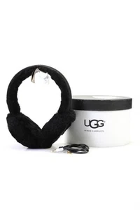 Ugg Womens Leather Shearling Lined Wired Headphone Earmuffs Black Size OS - Picture 1 of 12
