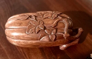 RARE VTG CHINESE  Hand Carved Solid Red Wood Pumpkin Box Ornate 3D Lid - Picture 1 of 11