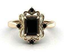 3 Ct Emerald Lab-Created Black Diamond Engagement Ring 14K Yellow Gold Plated
