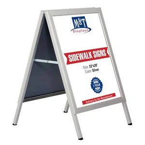 Slide-in A Frame Menu Double Sided Display Board 22x28" Sidewalk Sign Silver - Picture 1 of 19