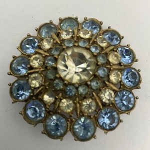 Vintage Brosche Strass blau klar paste rund gewölbt Art Deco - Bild 1 von 6