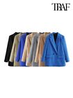 Office Double Breasted Blazer Vintage Coat Notched Collar Long Sleeve Outerwear