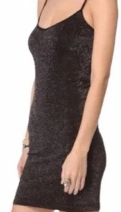 Neu mit Etikett Free People Intimate Mini-Schlupfkleid M/L schwarz silber alle Glitzer-Schimmer - Bild 1 von 8
