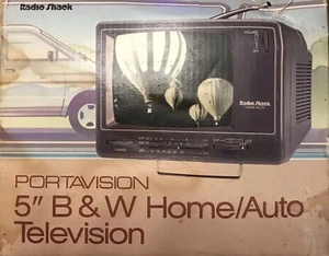 VTG Radio Shack Portavision 5" B&W Home/Auto Television w/ Power Cords - Picture 1 of 8