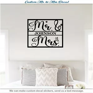 Custom Name Mr & Mrs Married Butterfly Art Wall Vinyl Decor Sticker Decal 193 - Picture 1 of 9