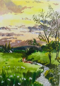 Tarjetas de arte de pintura originales ACEO acuarela pintura de paisaje 2,5''X3,5' - Imagen 1 de 8