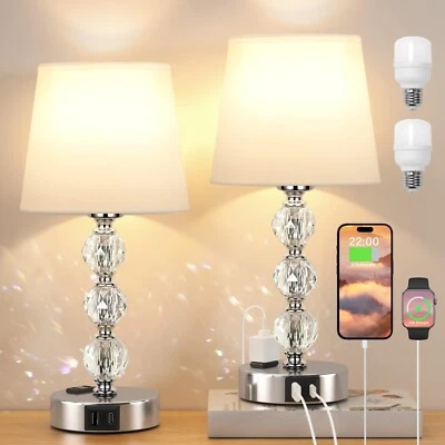 ACAXIN Bedside Lamps for Bedrooms Set of 2 - Crystal Nightstand Bedroom Lamp with Tw...