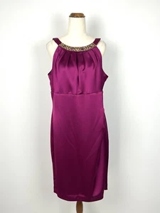Evan Picone Womens Dress Magenta Beaded Neck Sleeveless Pencil Midi Evening 16 L - Picture 1 of 14