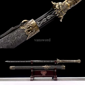 Hand Forged 1095 High Carbon Steel Real Chinese Jian剑 Sharp Black Blade Scabbard - Picture 1 of 10
